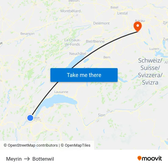 Meyrin to Bottenwil map