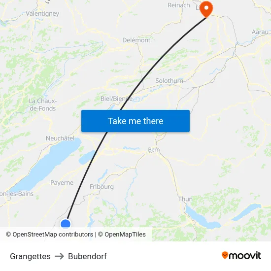 Grangettes to Bubendorf map