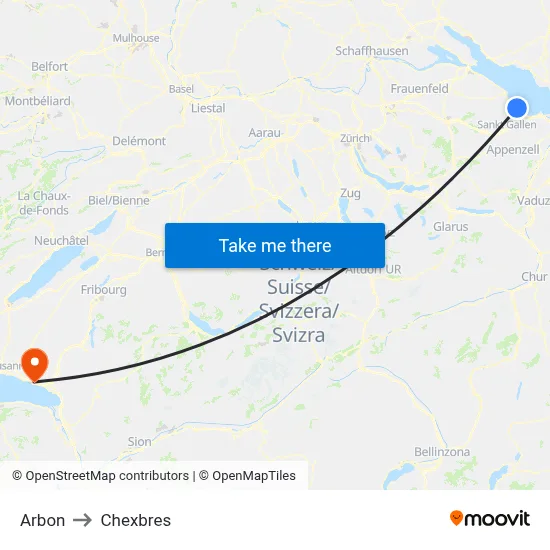 Arbon to Chexbres map