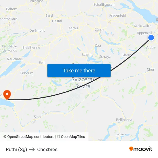 Rüthi (Sg) to Chexbres map