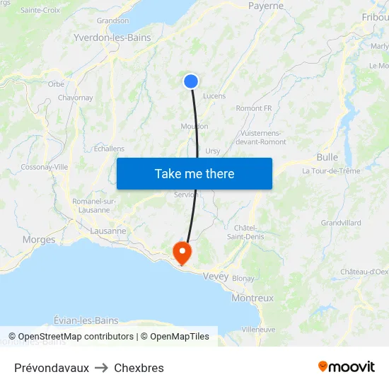 Prévondavaux to Chexbres map