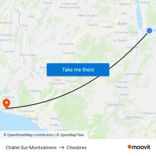 Châtel-Sur-Montsalvens to Chexbres map