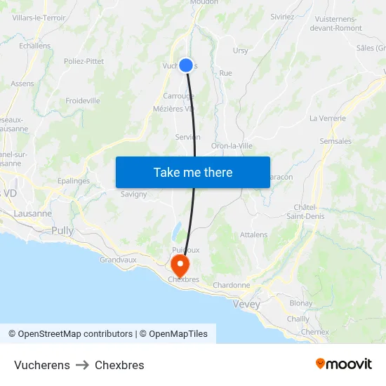Vucherens to Chexbres map