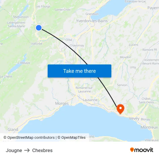 Jougne to Chexbres map