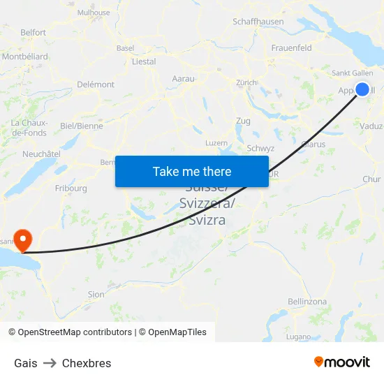 Gais to Chexbres map