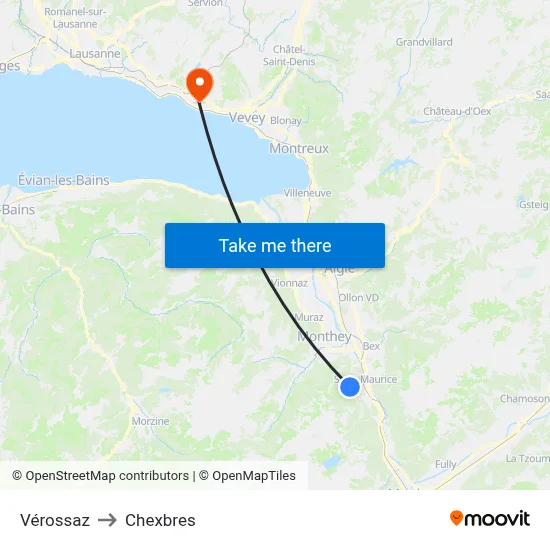 Vérossaz to Chexbres map