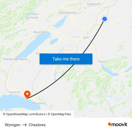 Wynigen to Chexbres map