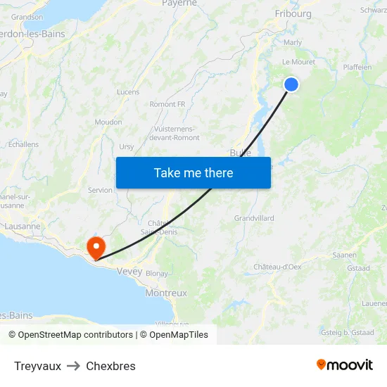 Treyvaux to Chexbres map