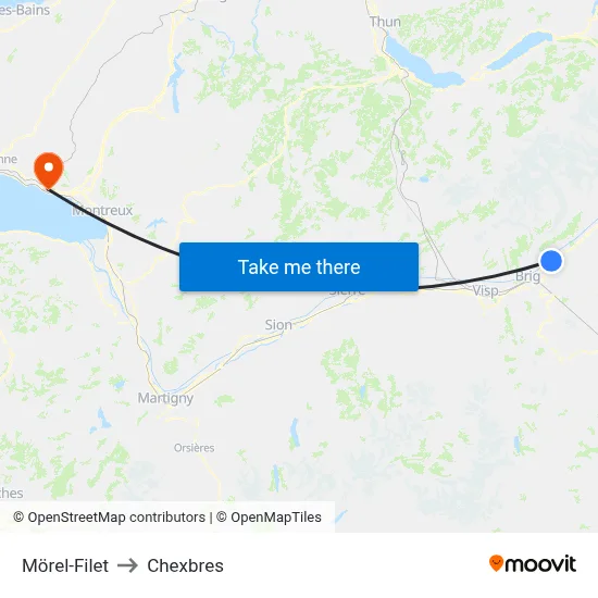 Mörel-Filet to Chexbres map