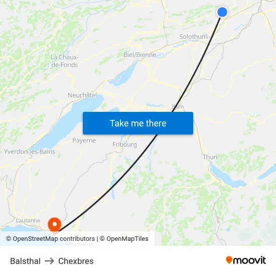 Balsthal to Chexbres map