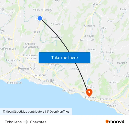 Echallens to Chexbres map