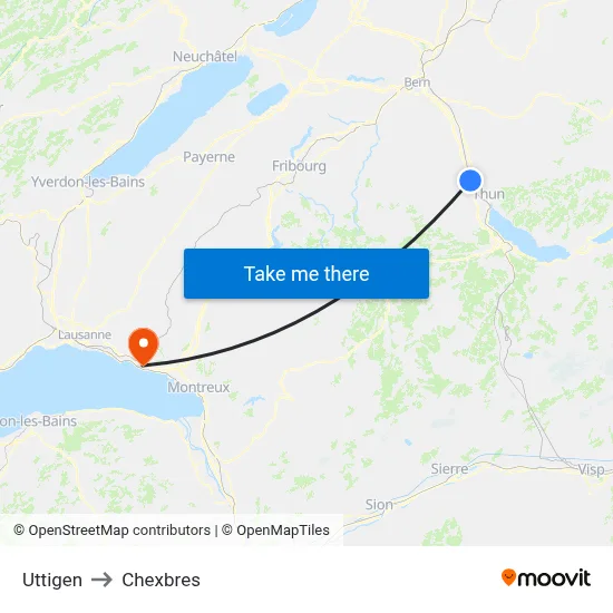Uttigen to Chexbres map