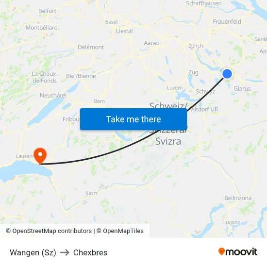 Wangen (Sz) to Chexbres map