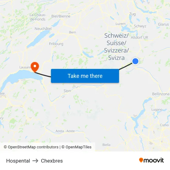 Hospental to Chexbres map