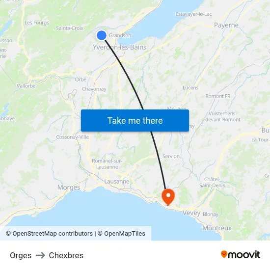 Orges to Chexbres map
