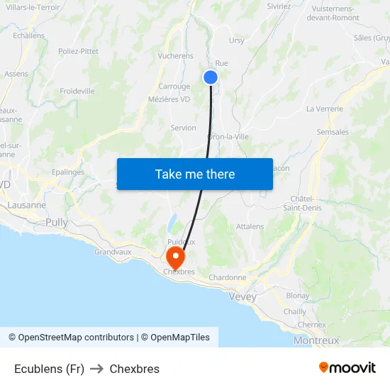 Ecublens (Fr) to Chexbres map