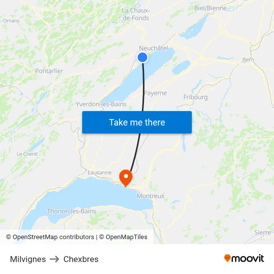 Milvignes to Chexbres map