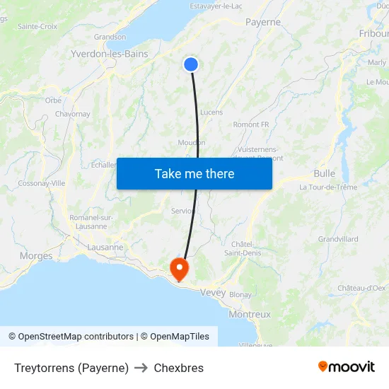 Treytorrens (Payerne) to Chexbres map