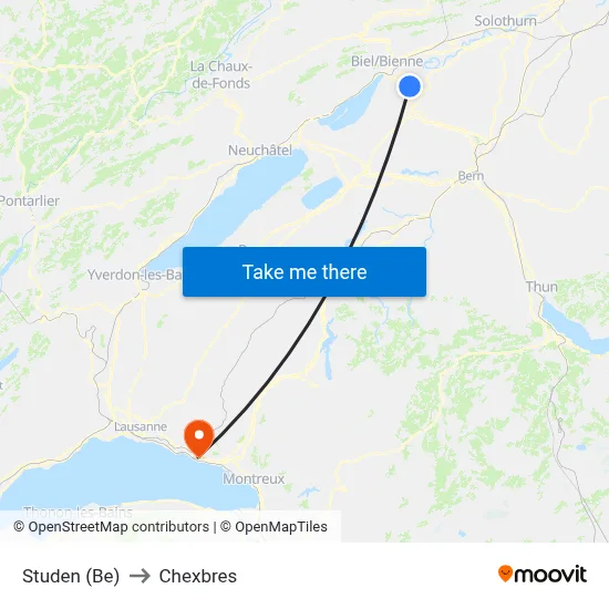 Studen (Be) to Chexbres map