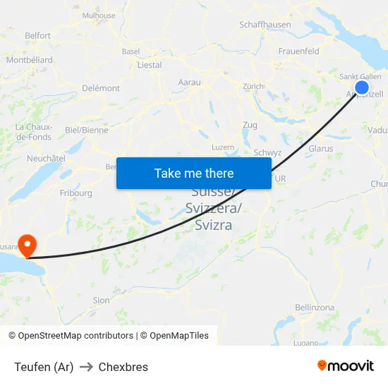 Teufen (Ar) to Chexbres map