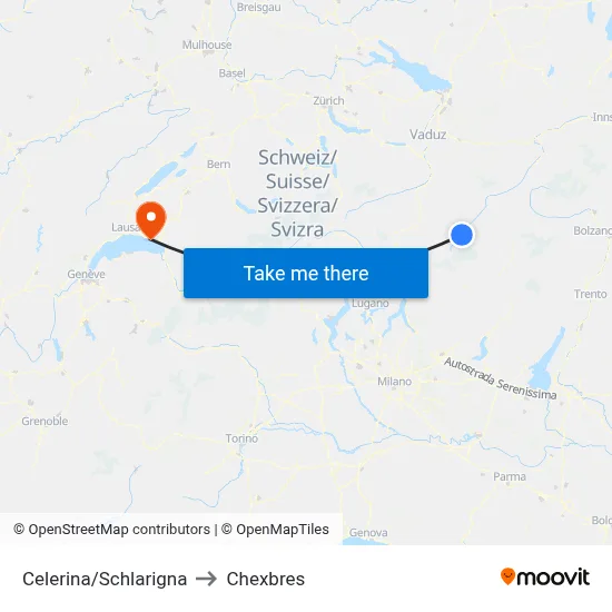 Celerina/Schlarigna to Chexbres map