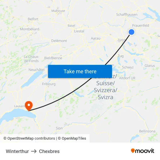 Winterthur to Chexbres map
