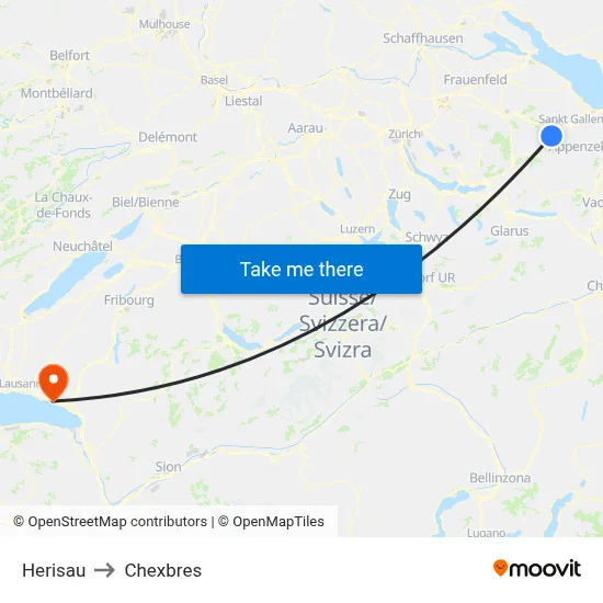 Herisau to Chexbres map