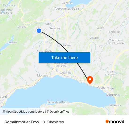 Romainmôtier-Envy to Chexbres map