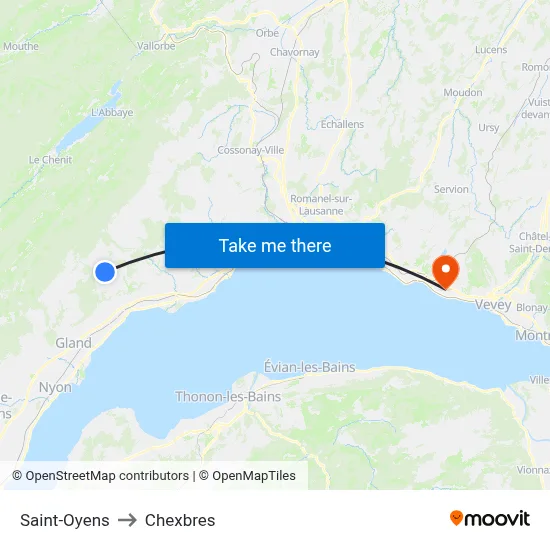 Saint-Oyens to Chexbres map