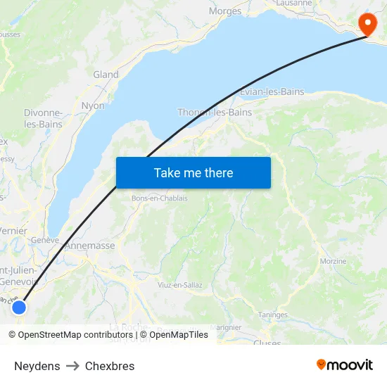 Neydens to Chexbres map