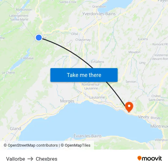 Vallorbe to Chexbres map