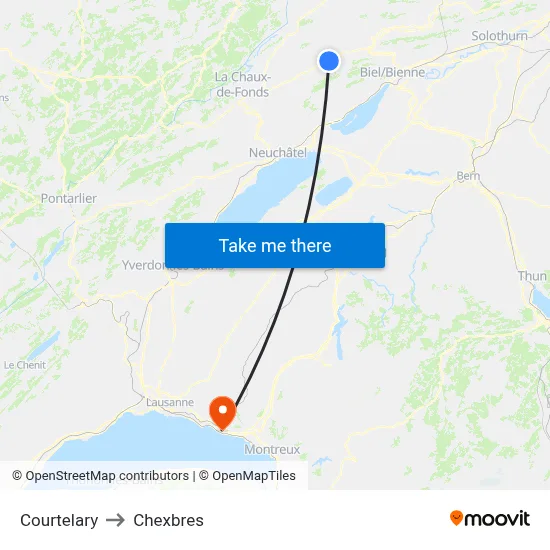 Courtelary to Chexbres map