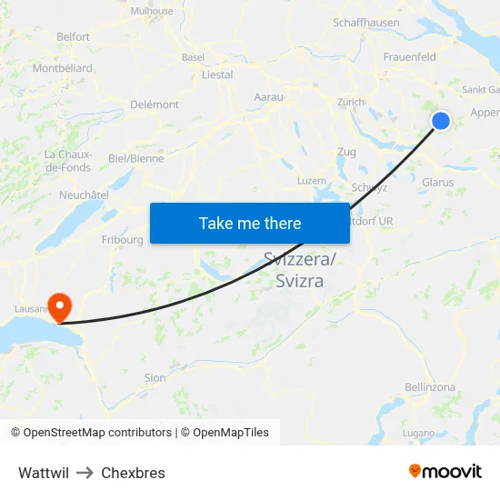Wattwil to Chexbres map