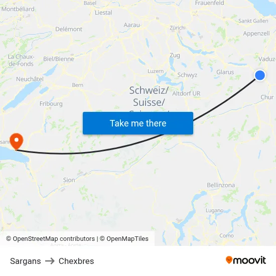 Sargans to Chexbres map
