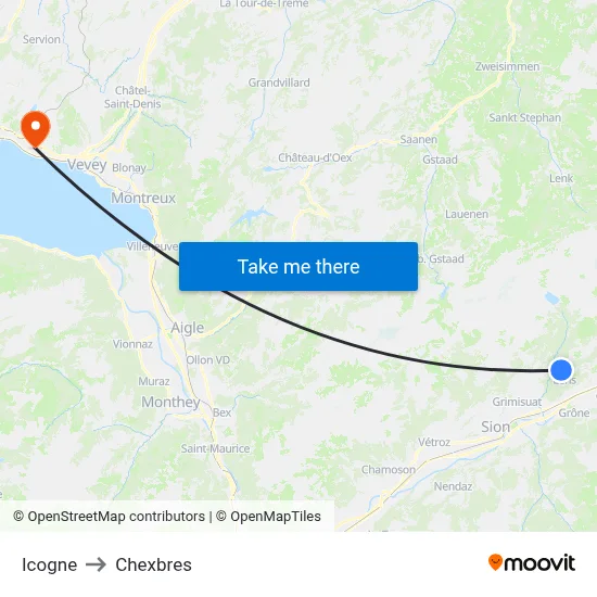 Icogne to Chexbres map