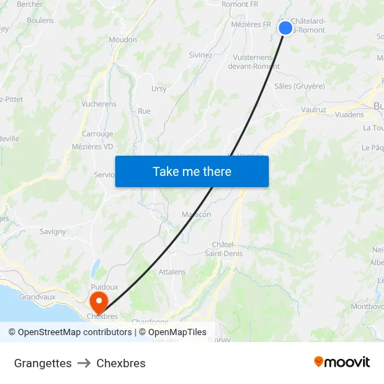 Grangettes to Chexbres map