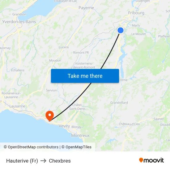 Hauterive (Fr) to Chexbres map