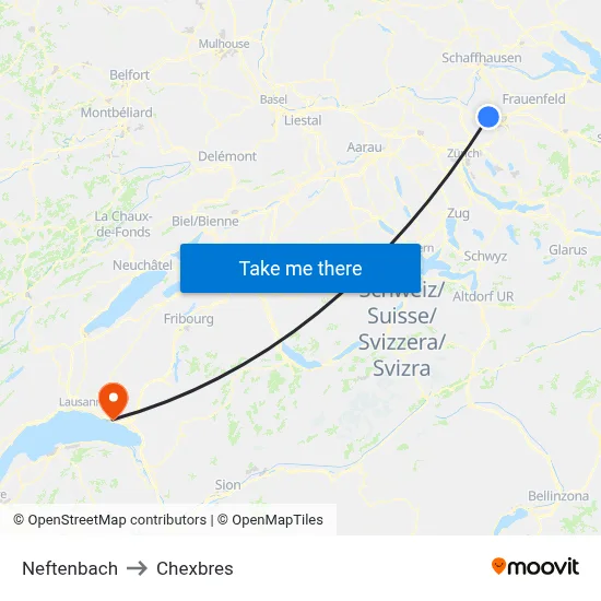 Neftenbach to Chexbres map