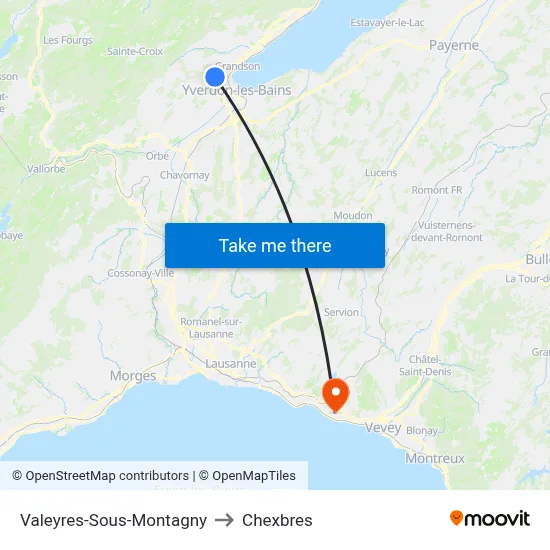Valeyres-Sous-Montagny to Chexbres map