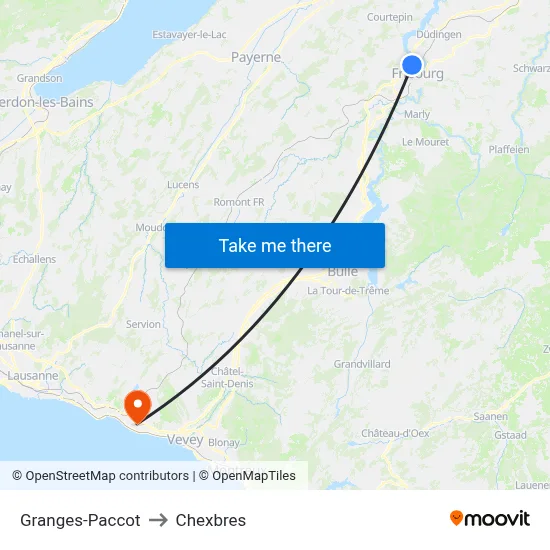 Granges-Paccot to Chexbres map