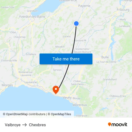 Valbroye to Chexbres map