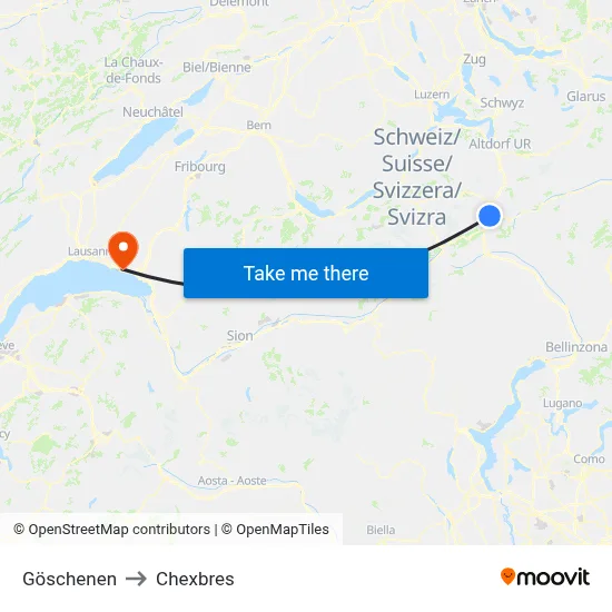 Göschenen to Chexbres map