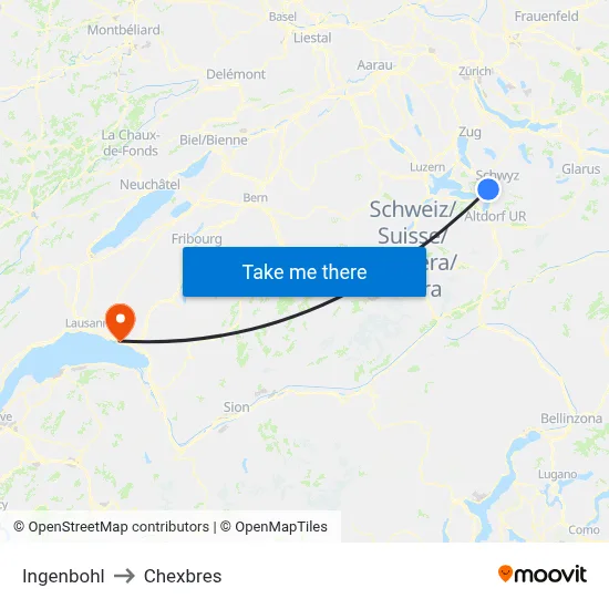 Ingenbohl to Chexbres map