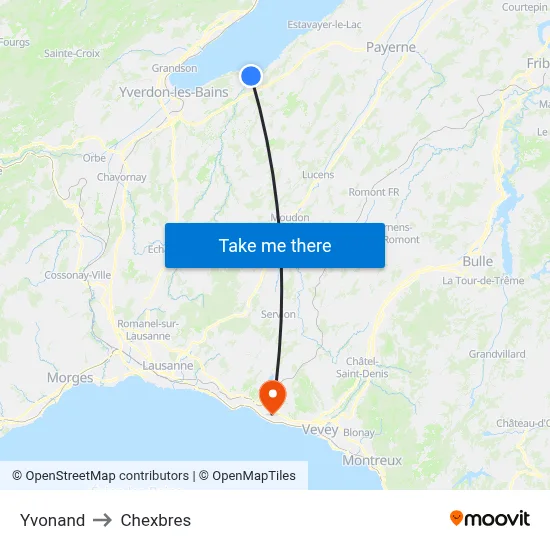 Yvonand to Chexbres map