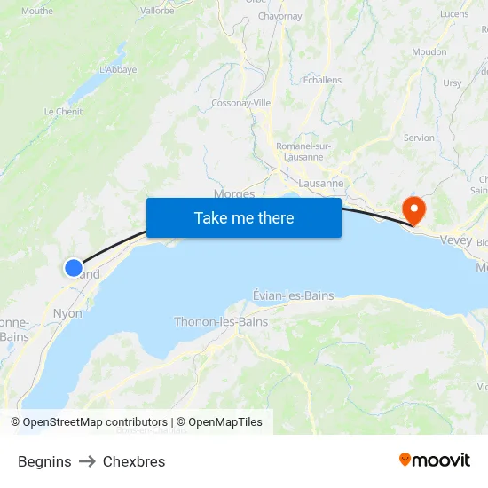 Begnins to Chexbres map
