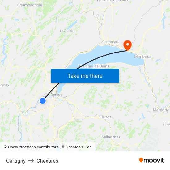 Cartigny to Chexbres map