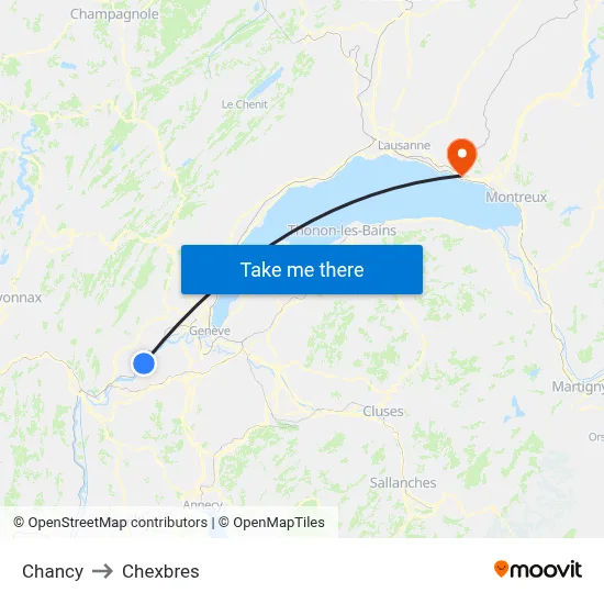 Chancy to Chexbres map