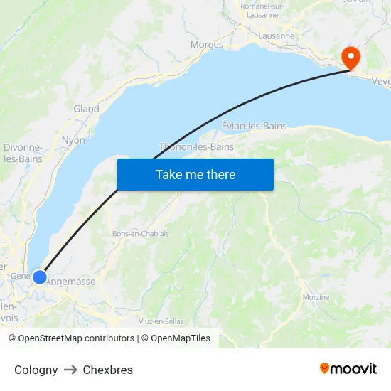 Cologny to Chexbres map
