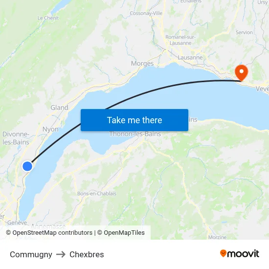 Commugny to Chexbres map