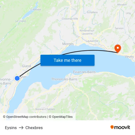 Eysins to Chexbres map